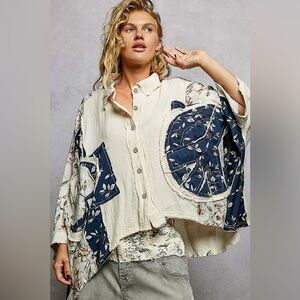 POL 3/4 Sleeve Roomy Fit Floral Printed Shirt Top